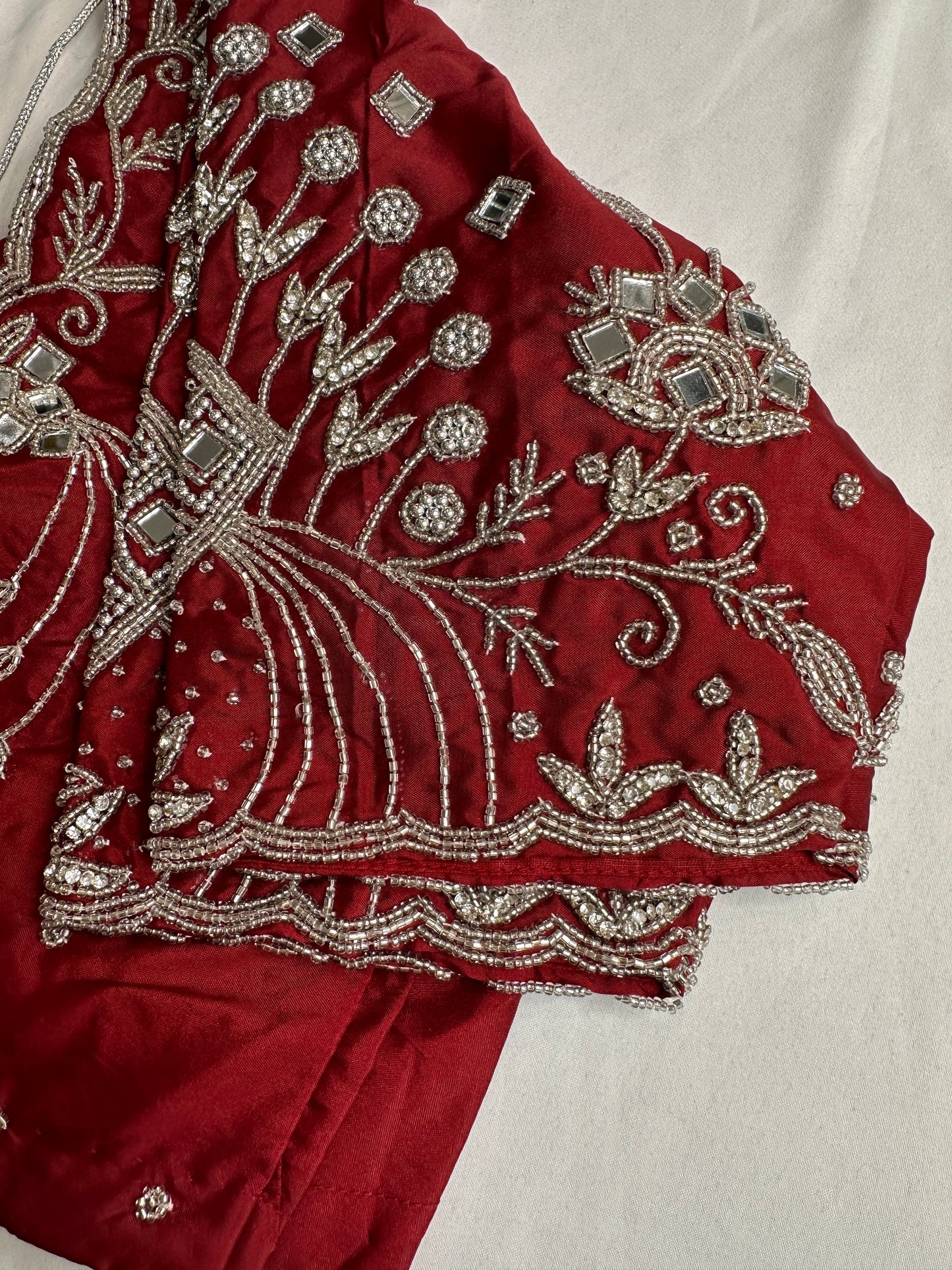 Marron Red Mirror work Maggam Aari Embroidery Blouse