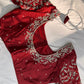 Marron Red Mirror work Maggam Aari Embroidery Blouse