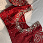 Marron Red Mirror work Maggam Aari Embroidery Blouse