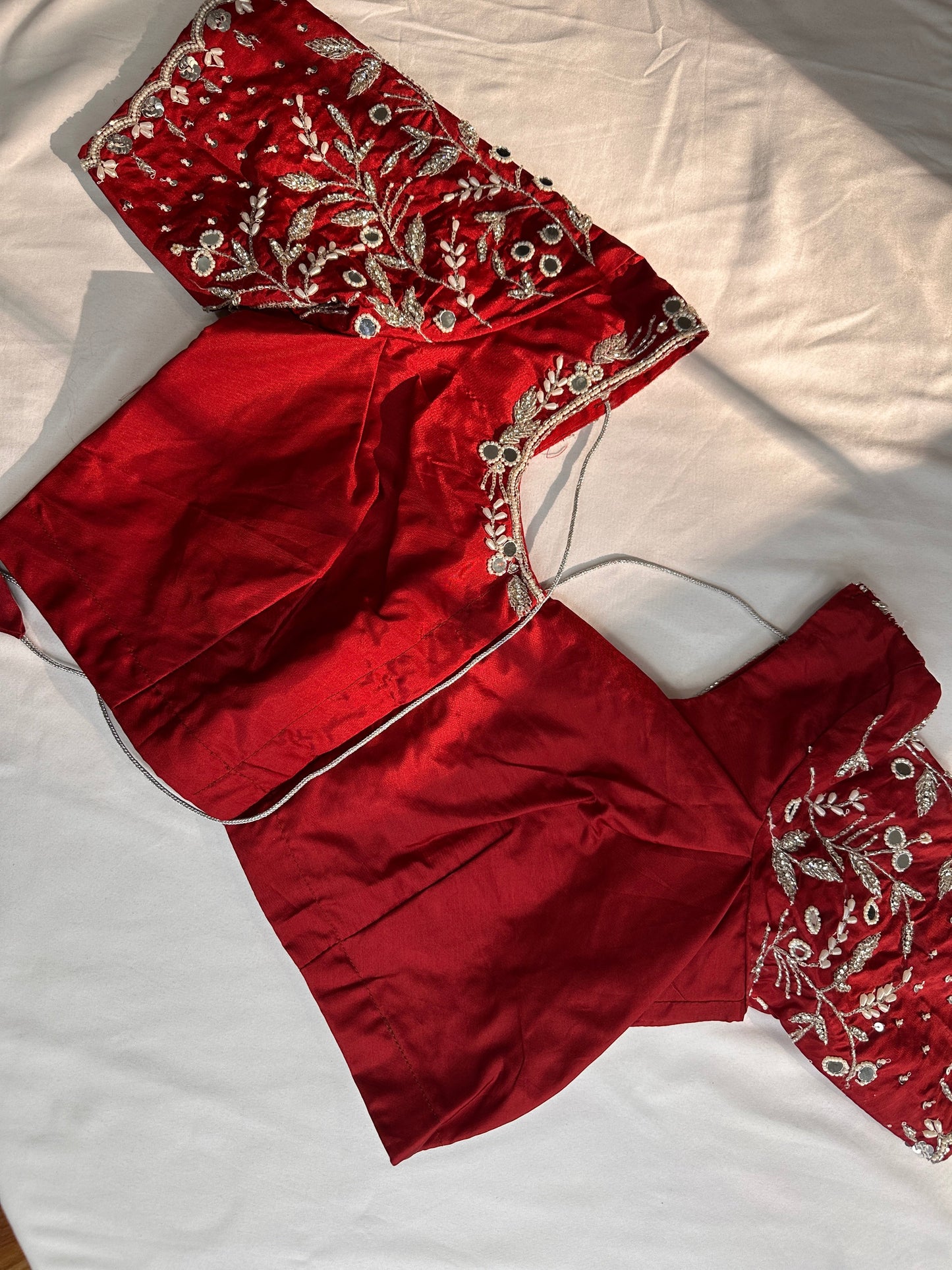 Marron Red Mirror work Maggam Aari Embroidery Blouse