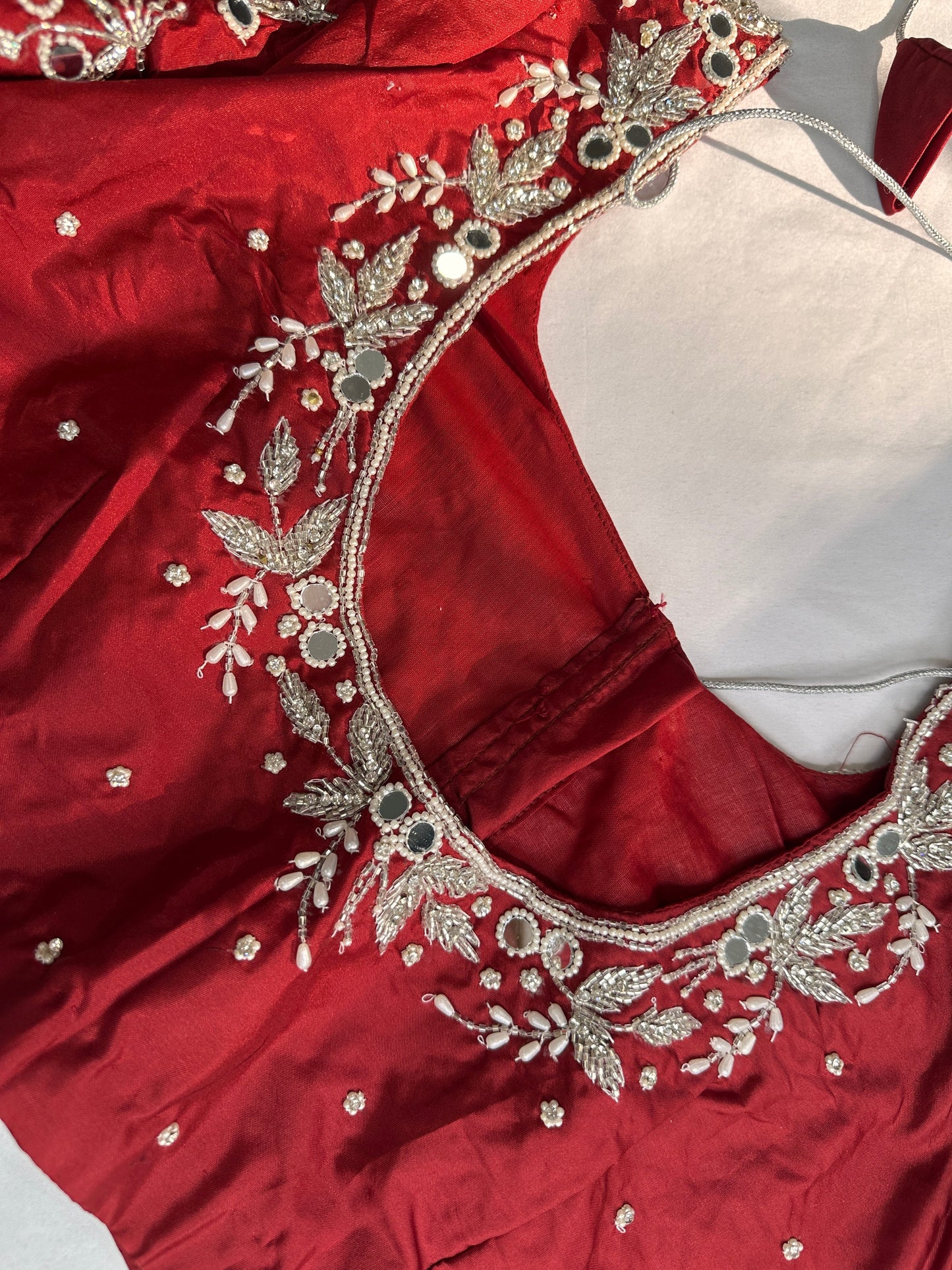 Marron Red Mirror work Maggam Aari Embroidery Blouse