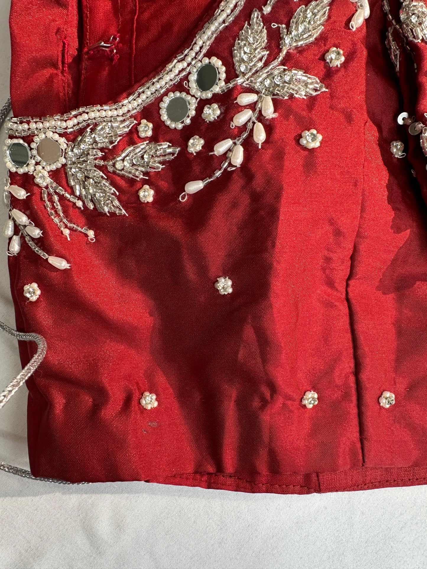 Marron Red Mirror work Maggam Aari Embroidery Blouse