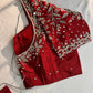 Marron Red Mirror work Maggam Aari Embroidery Blouse