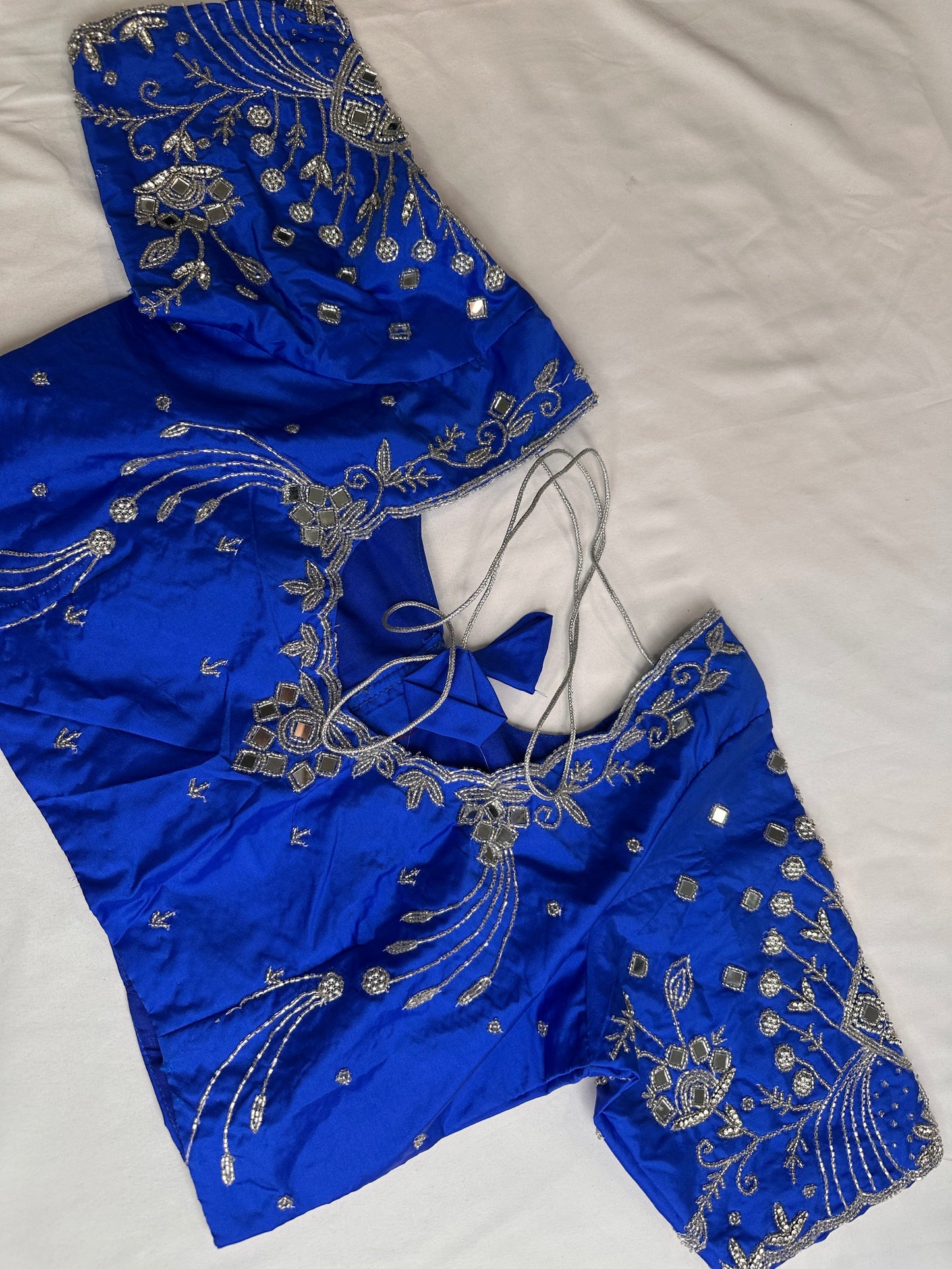 Blue Mirror work Maggam Aari Embroidery Blouse