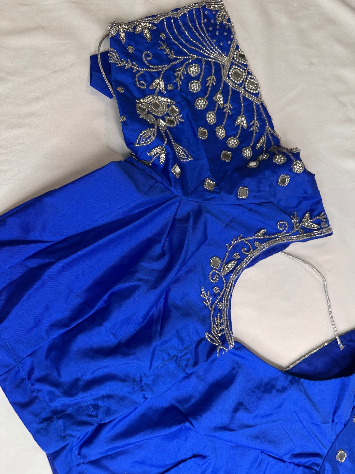 Blue Mirror work Maggam Aari Embroidery Blouse
