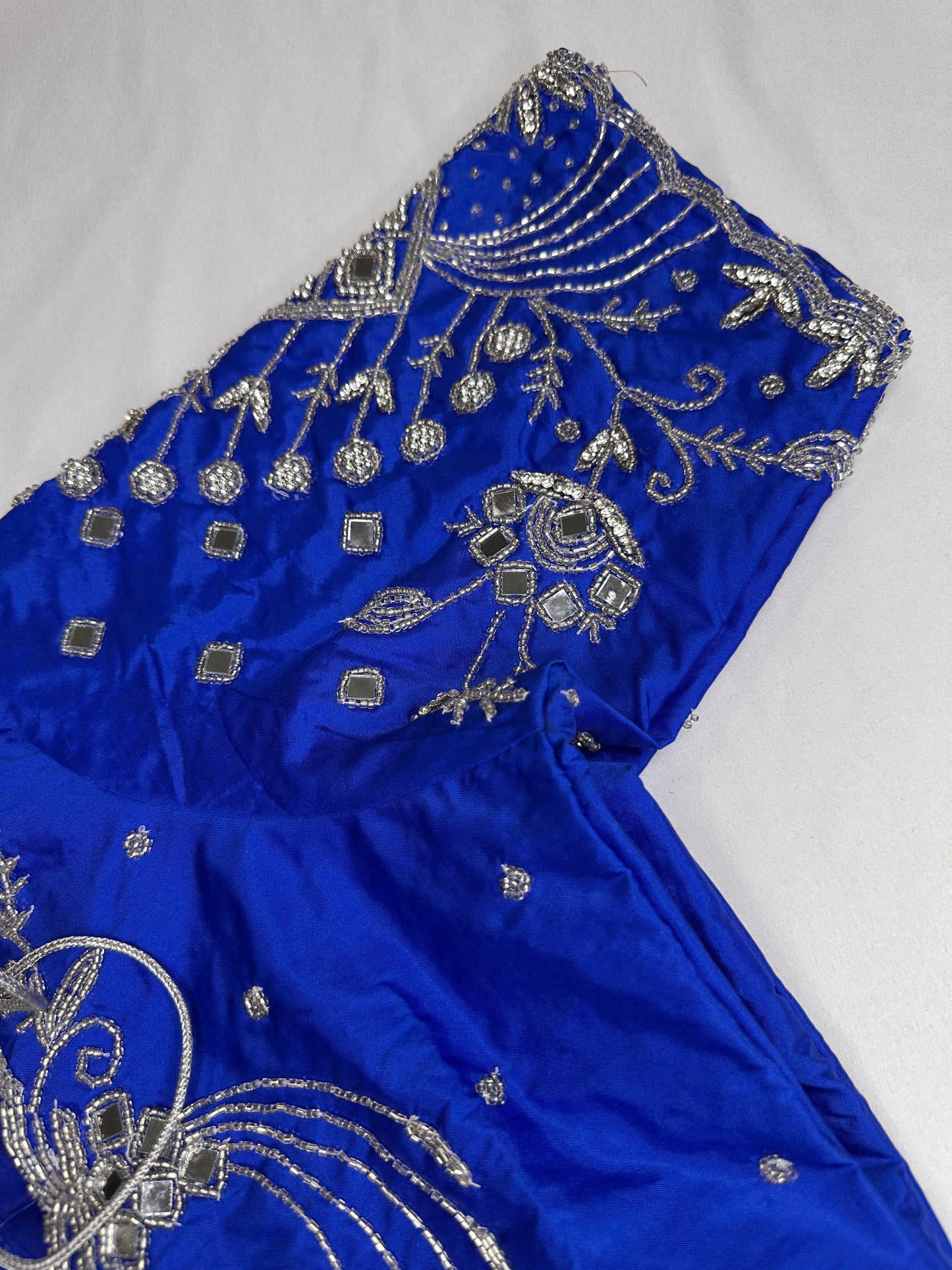 Blue Mirror work Maggam Aari Embroidery Blouse