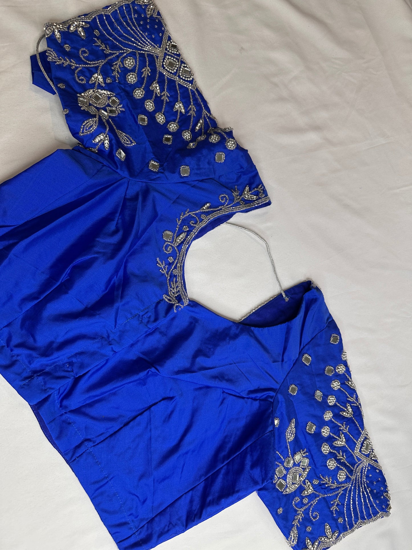 Blue Mirror work Maggam Aari Embroidery Blouse