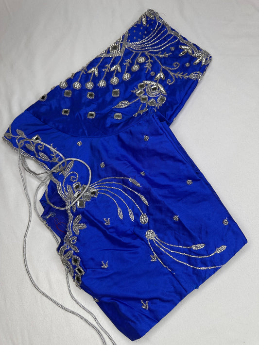 Blue Mirror work Maggam Aari Embroidery Blouse