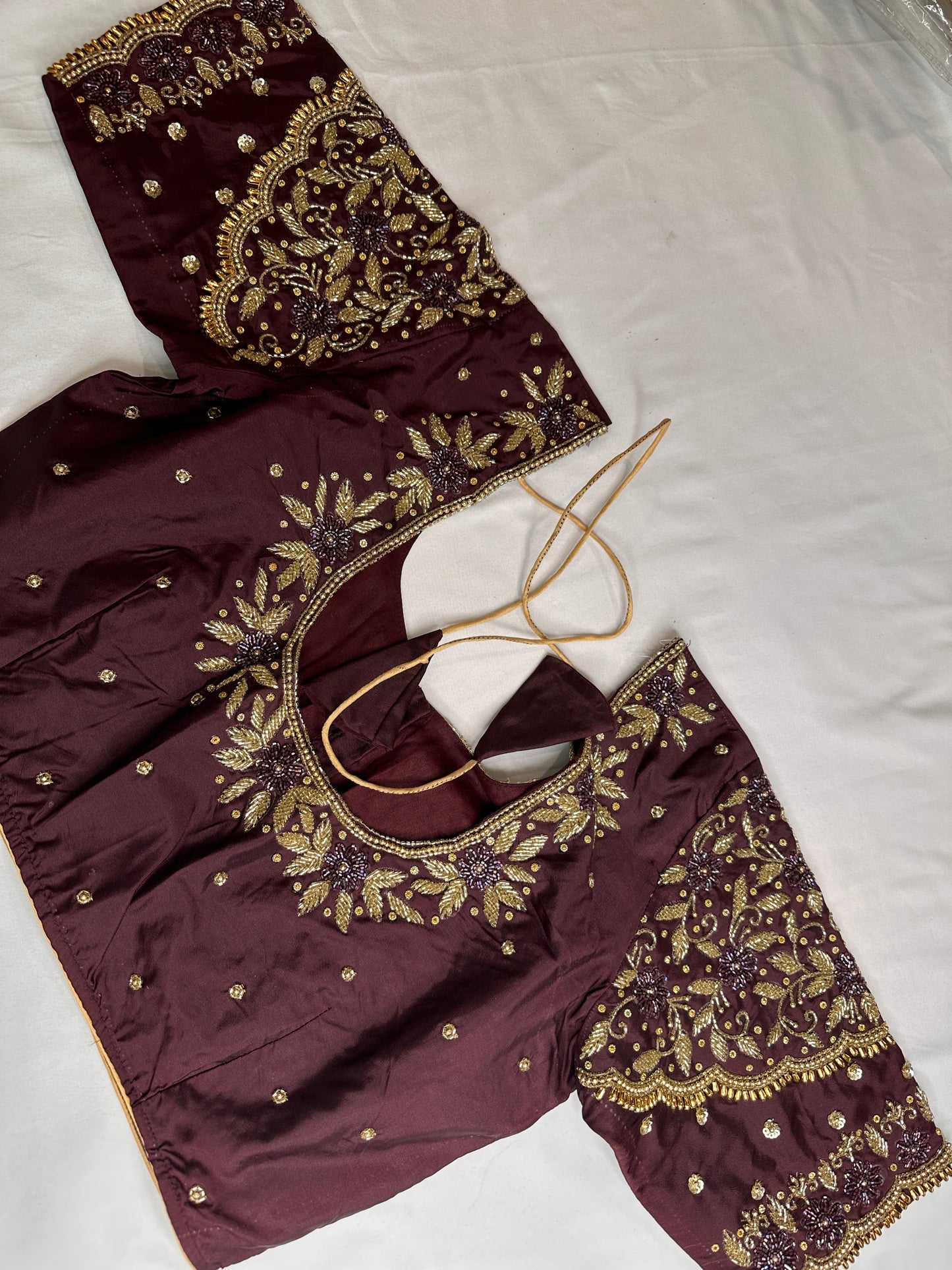 Brown Maggam Aari Embroidery Blouse