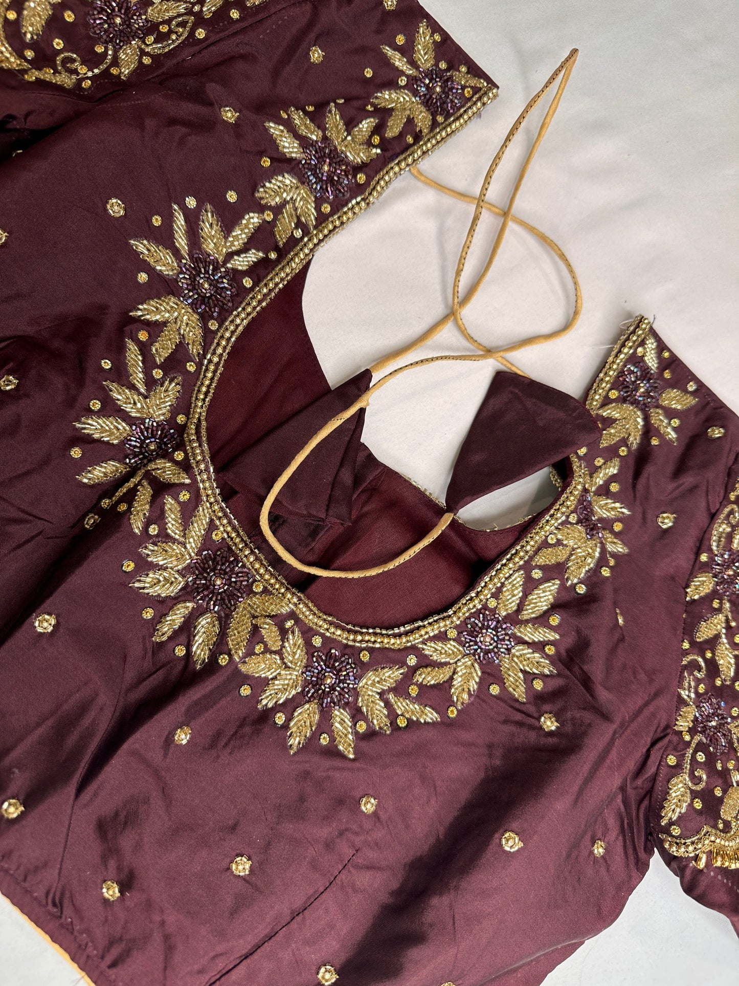 Brown Maggam Aari Embroidery Blouse