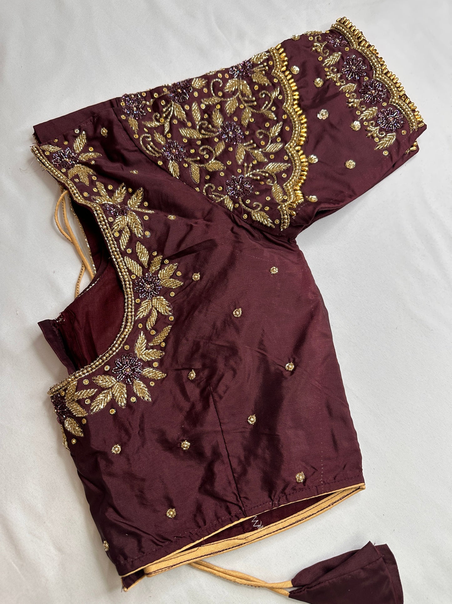Brown Maggam Aari Embroidery Blouse
