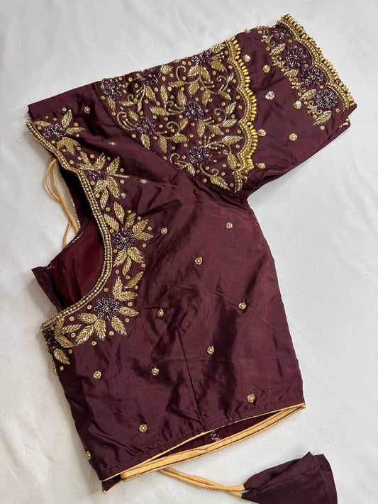 Brown Maggam Aari Embroidery Blouse