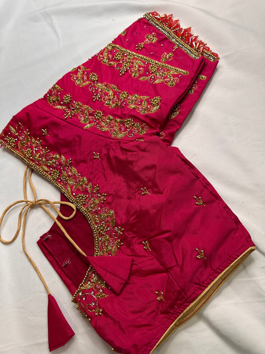 Pink Maggam Aari Embroidery Blouse