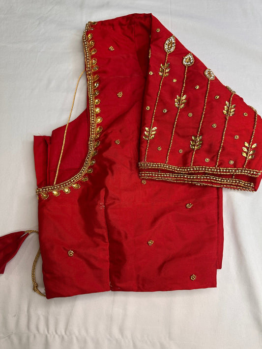 Red Maggam Aari Embroidery Blouse