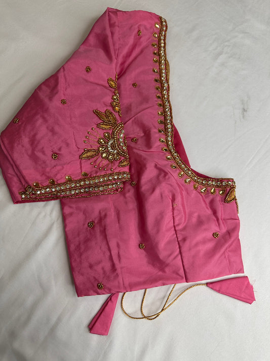Pink Maggam Aari Embroidery Blouse