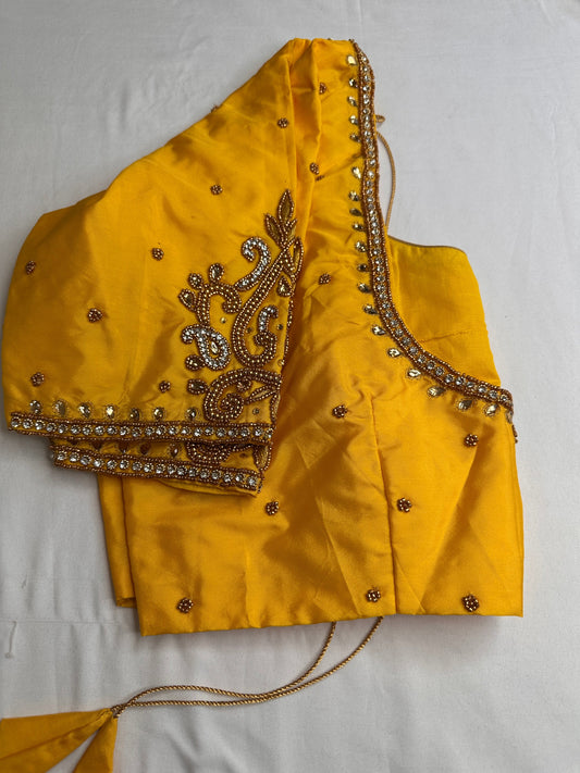 Yellow Maggam Aari Embroidery Blouse