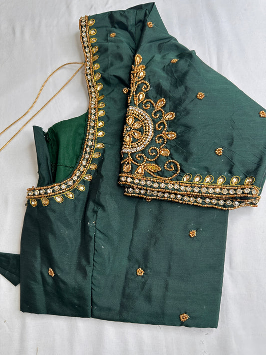 Green Maggam Aari Embroidery Blouse
