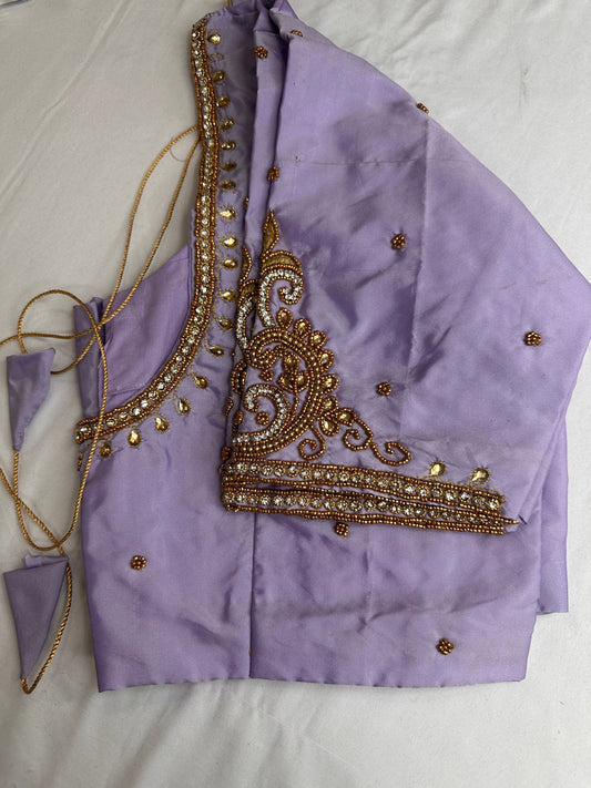 Lavender Maggam Aari Embroidery Blouse
