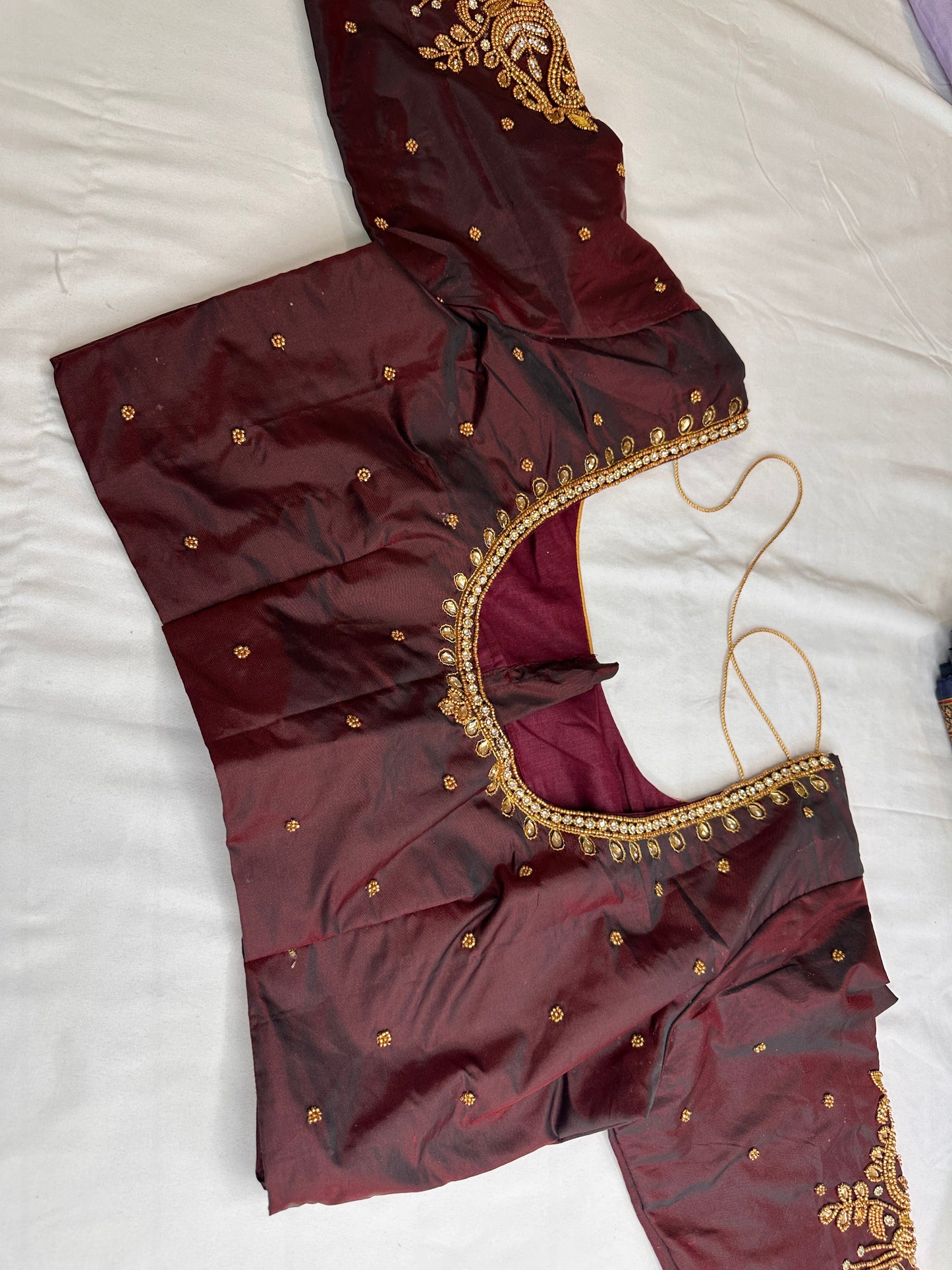 Plum Maggam Aari Embroidery Blouse