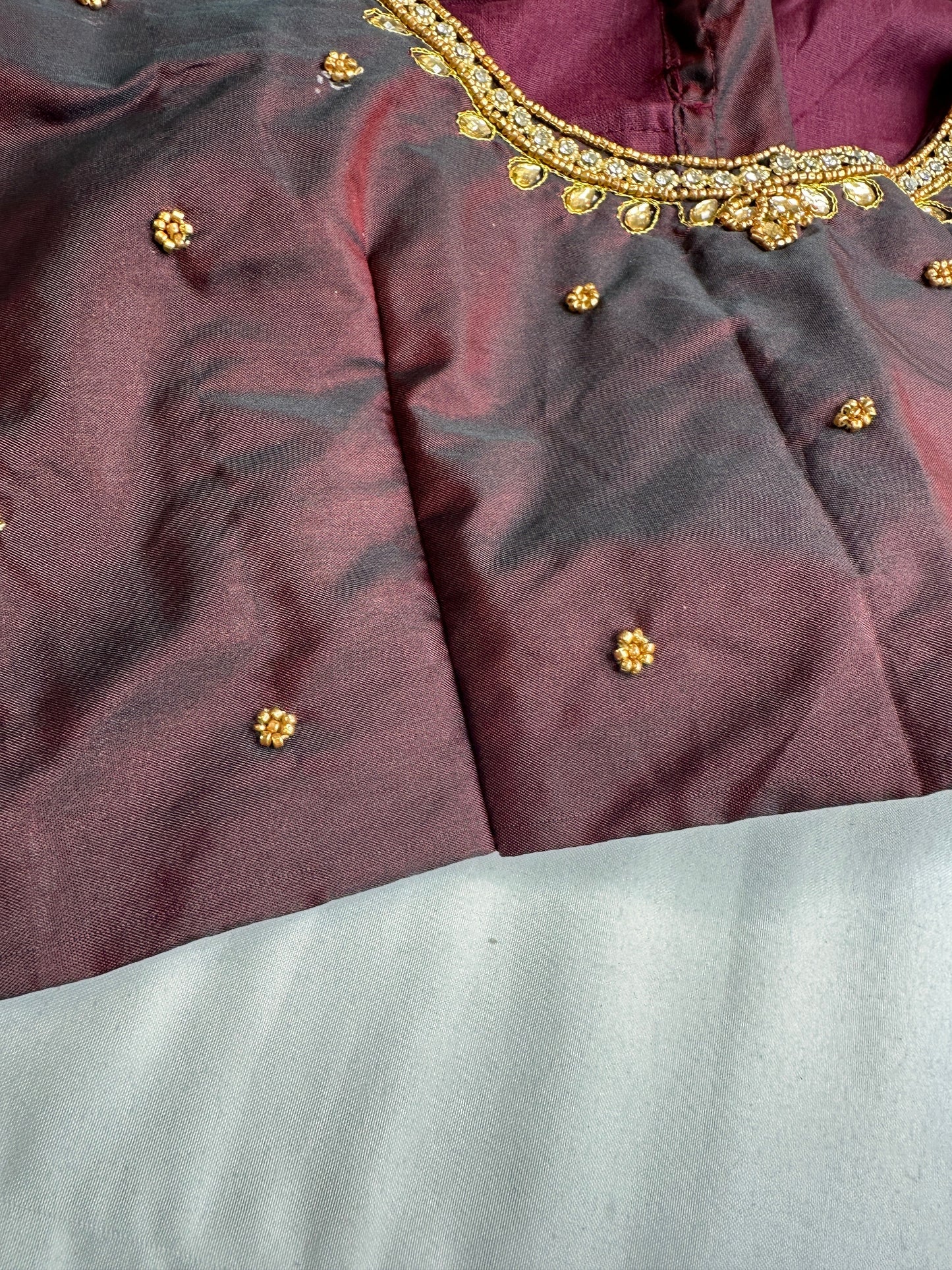 Plum Maggam Aari Embroidery Blouse