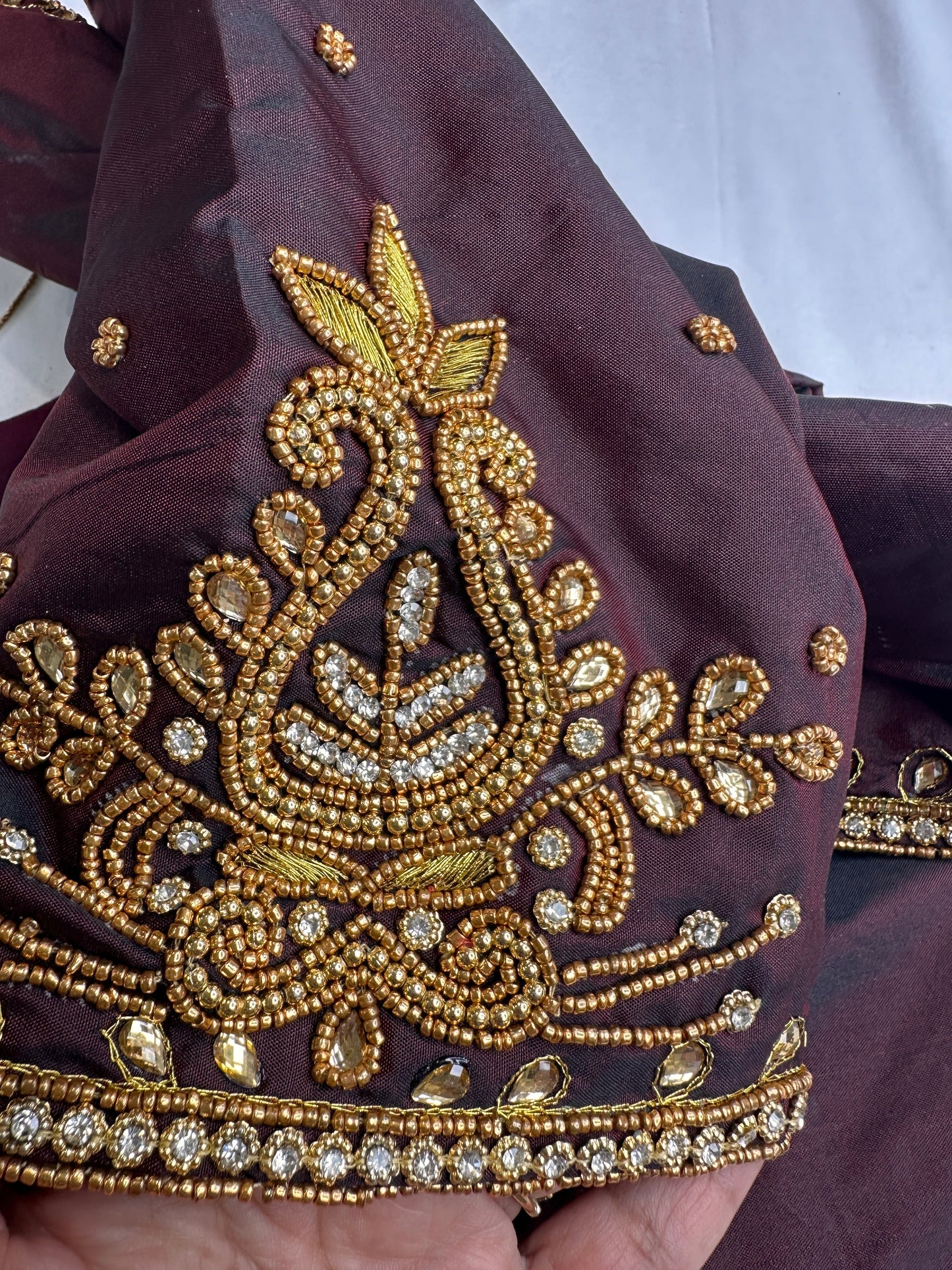 Plum Maggam Aari Embroidery Blouse