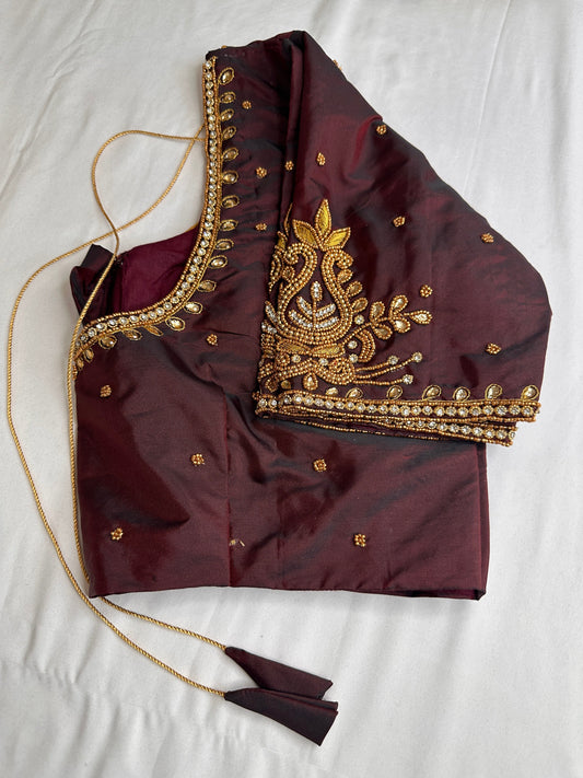 Plum Maggam Aari Embroidery Blouse