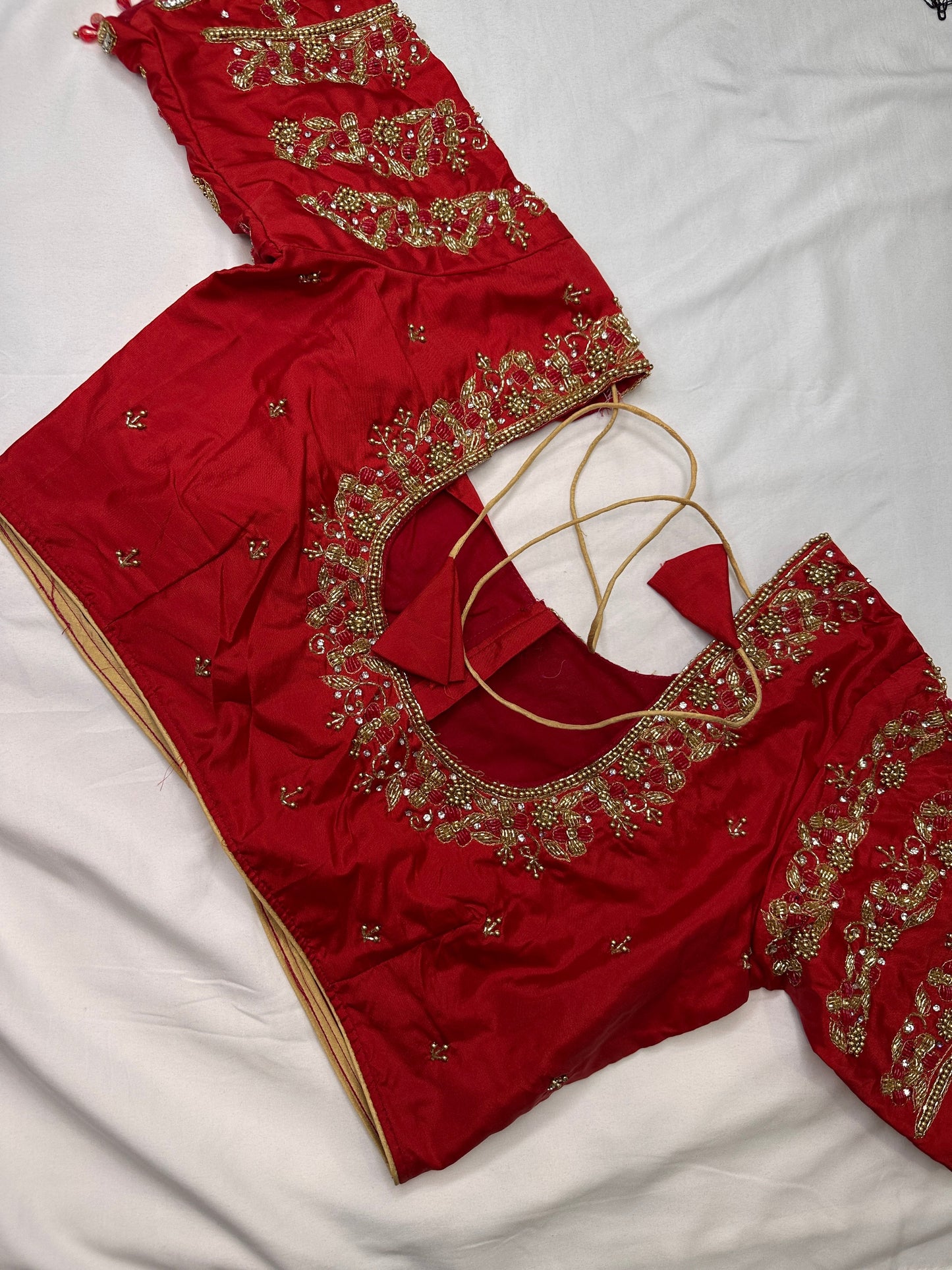 Red Maggam Aari Embroidery Blouse