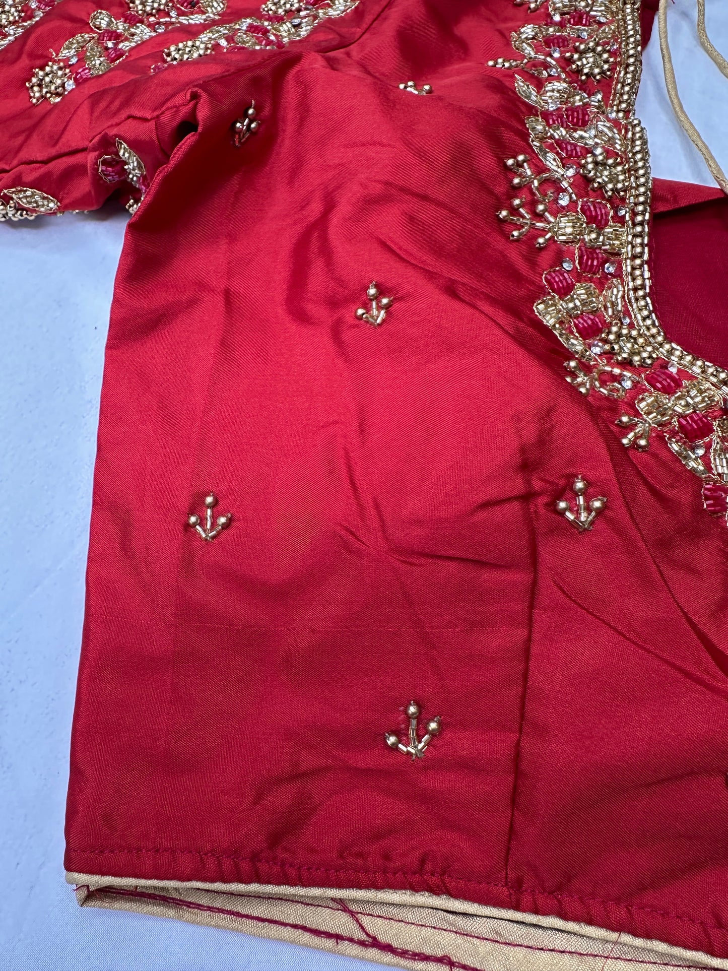 Red Maggam Aari Embroidery Blouse