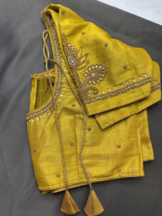 Gold Maggam Aari Embroidery Blouse