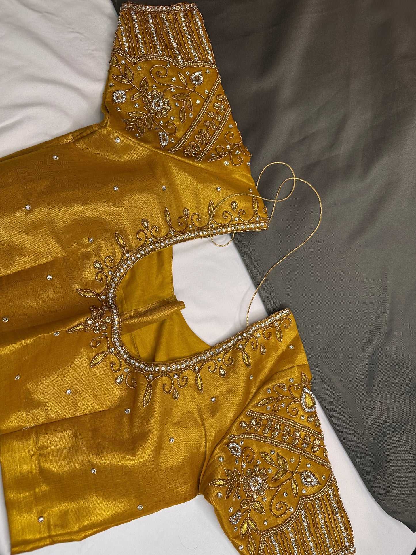 Gold Maggam Aari Embroidery Blouse