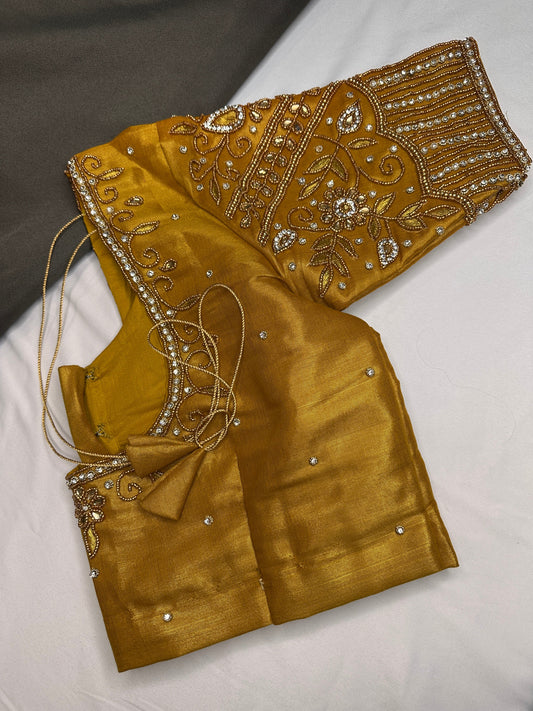Gold Maggam Aari Embroidery Blouse