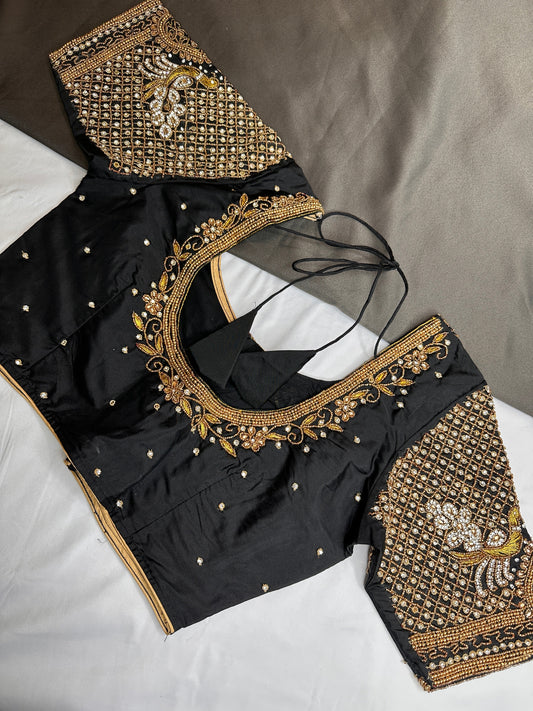 Black Silk Maggam Aari Work Blouse