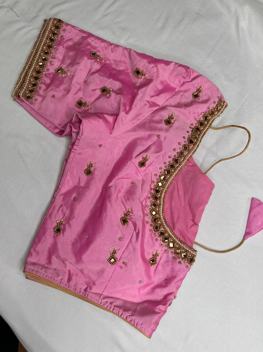 Pink Silk Maggam Aari Work Blouse
