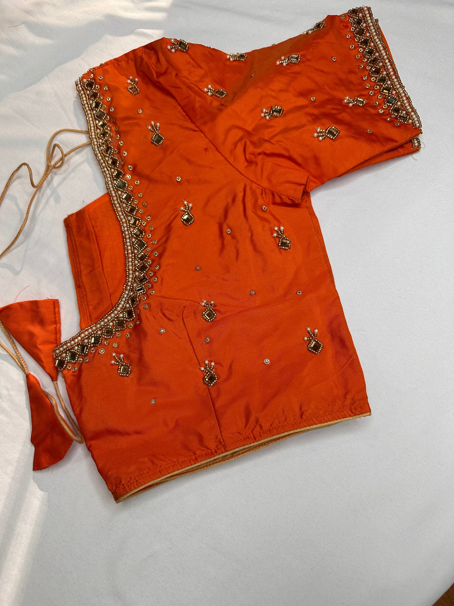 Orange Silk Maggam Aari Work Blouse