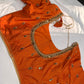 Orange Silk Maggam Aari Work Blouse