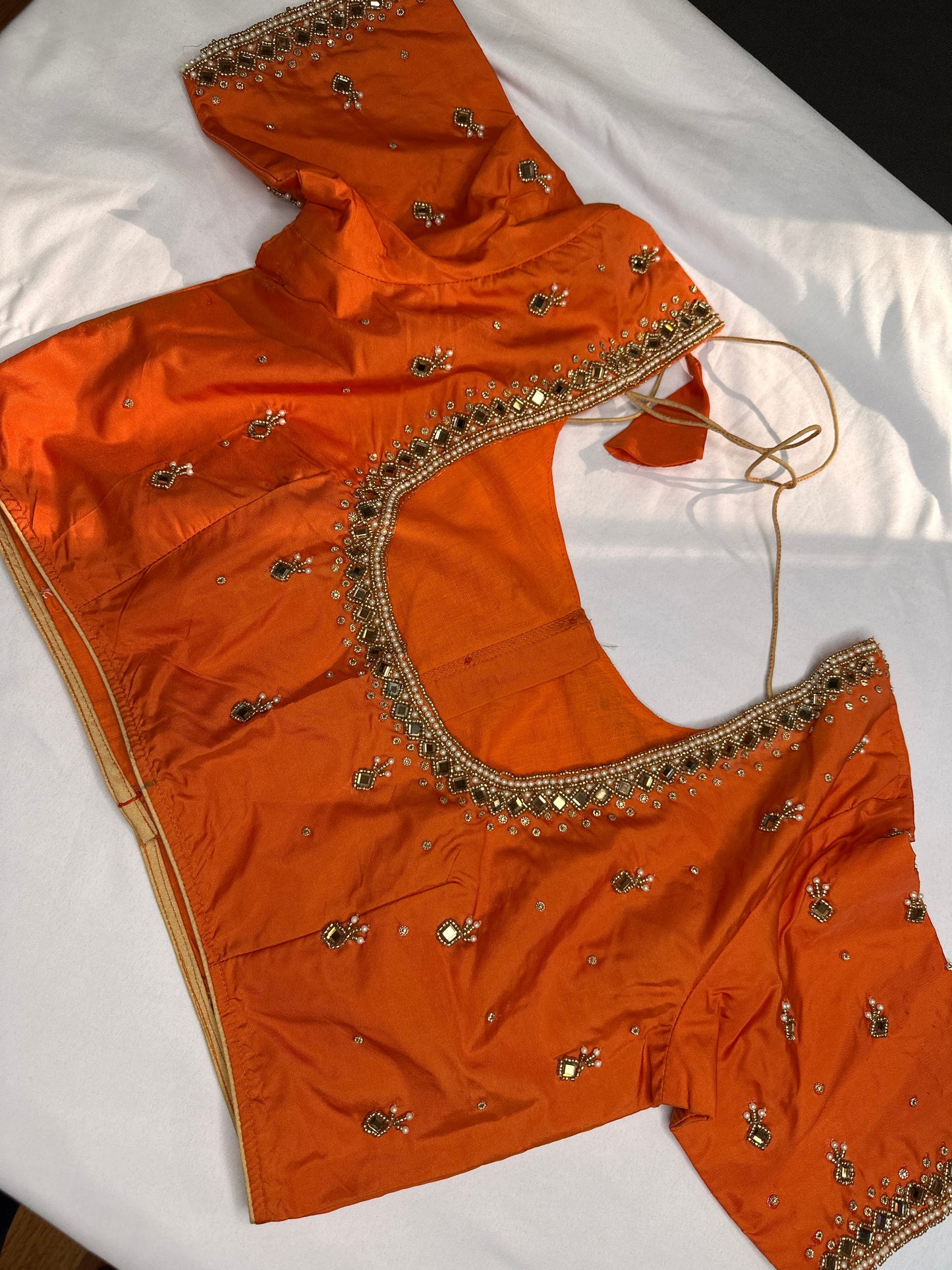 Orange Silk Maggam Aari Work Blouse