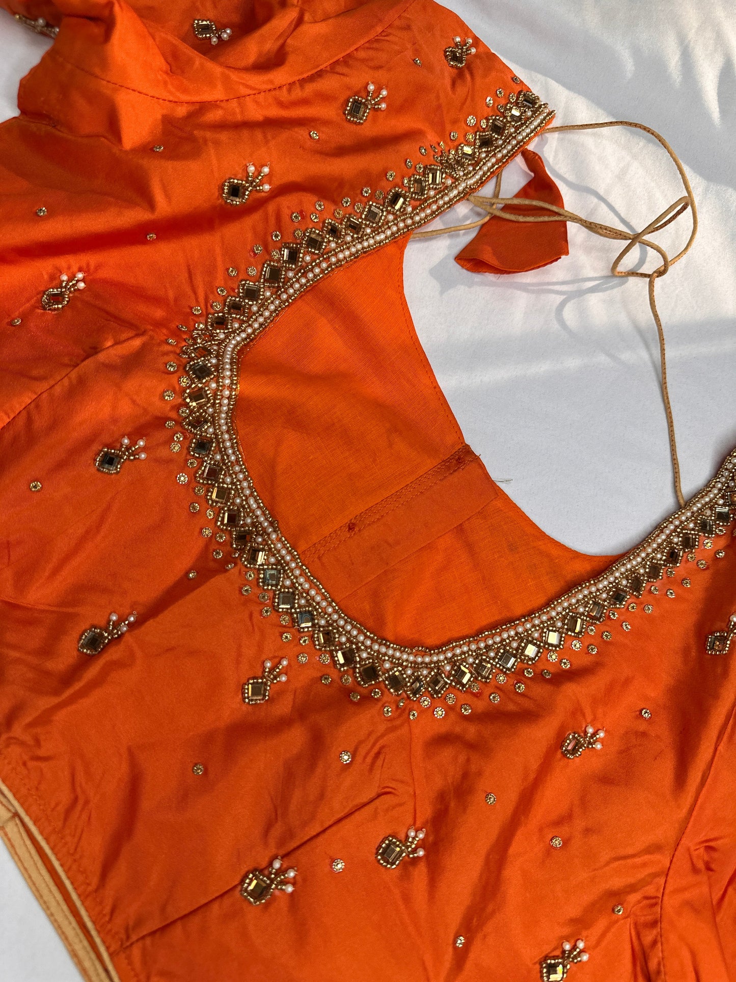 Orange Silk Maggam Aari Work Blouse