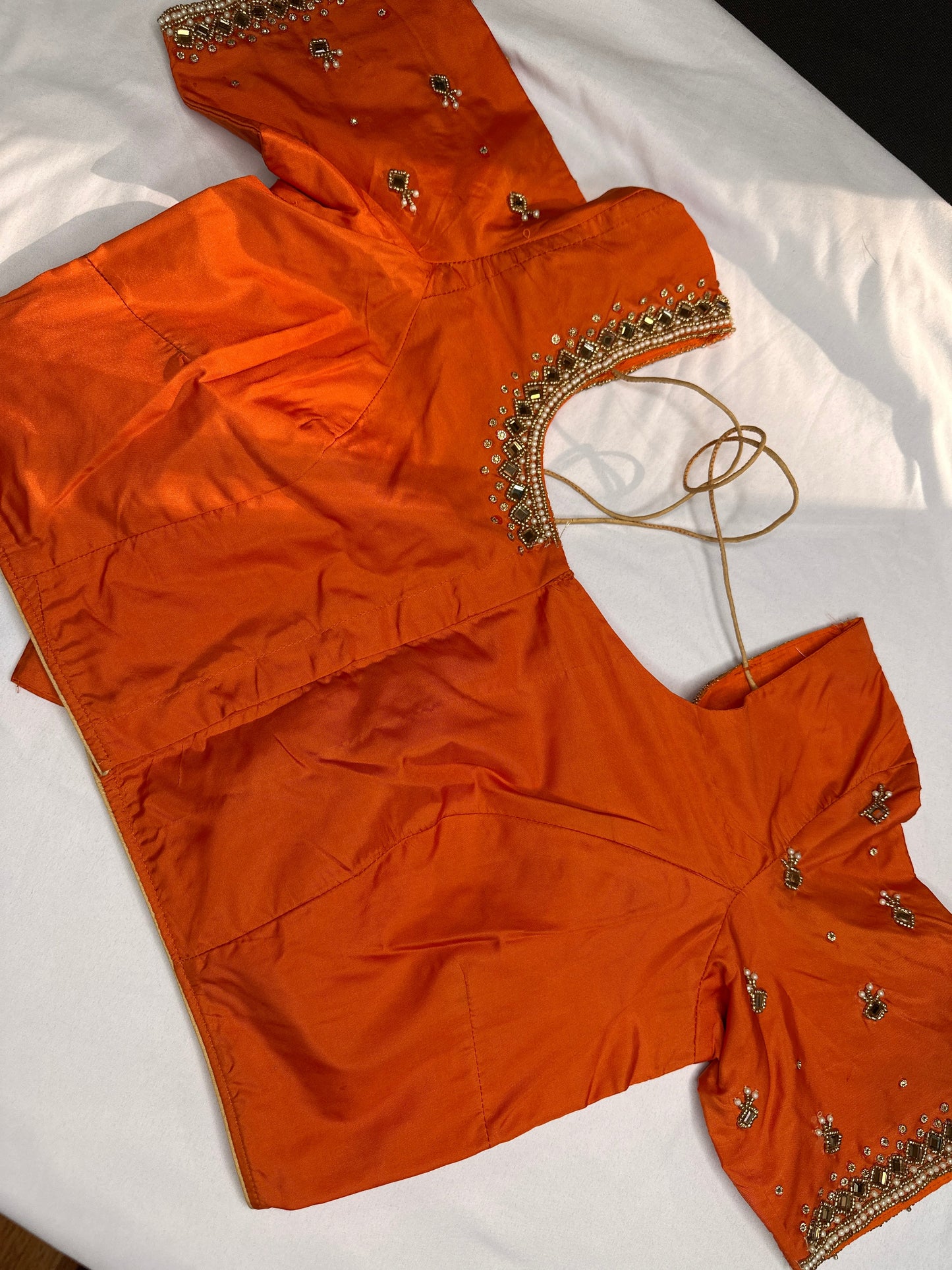 Orange Silk Maggam Aari Work Blouse