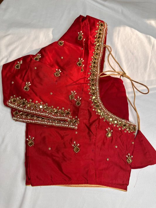 Red Silk Maggam Aari Work Blouse