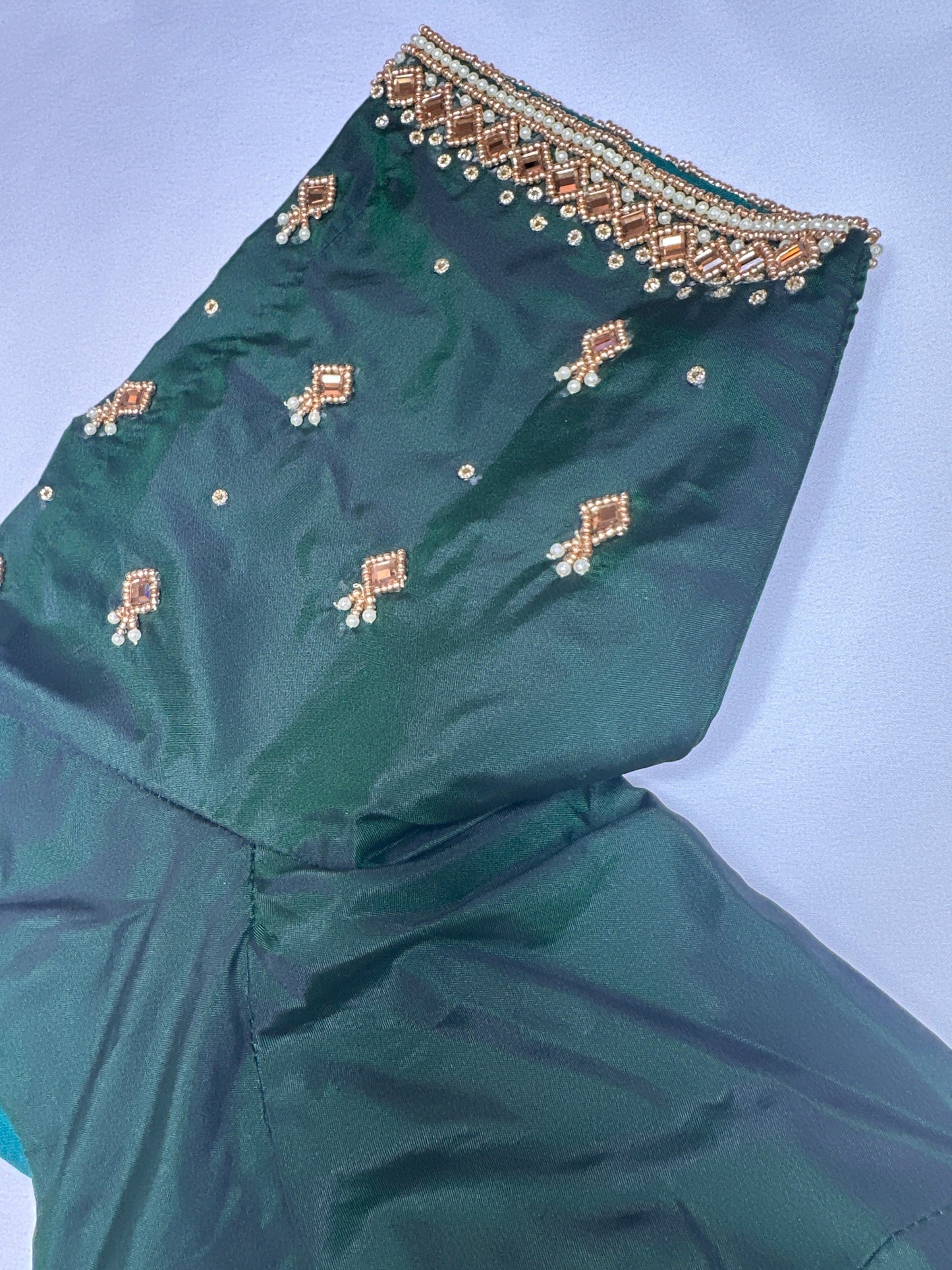 Green Silk Maggam Aari Work Blouse