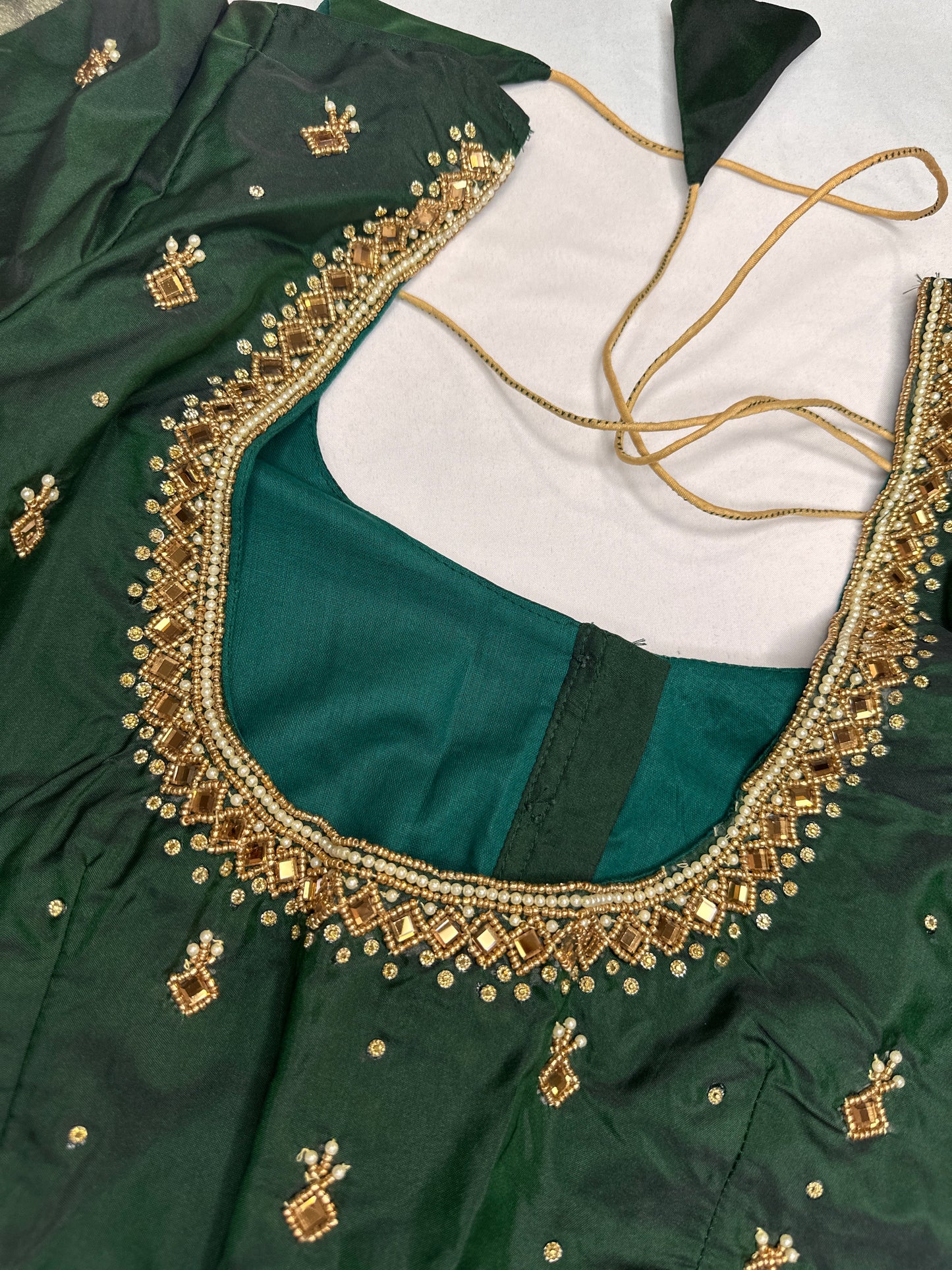 Green Silk Maggam Aari Work Blouse