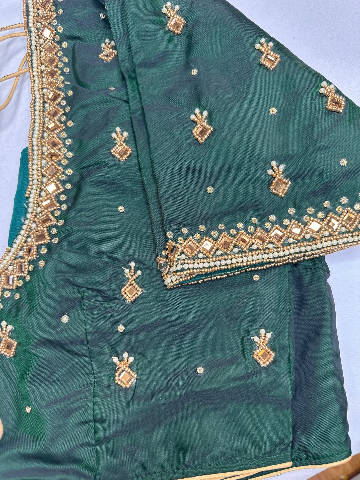 Green Silk Maggam Aari Work Blouse