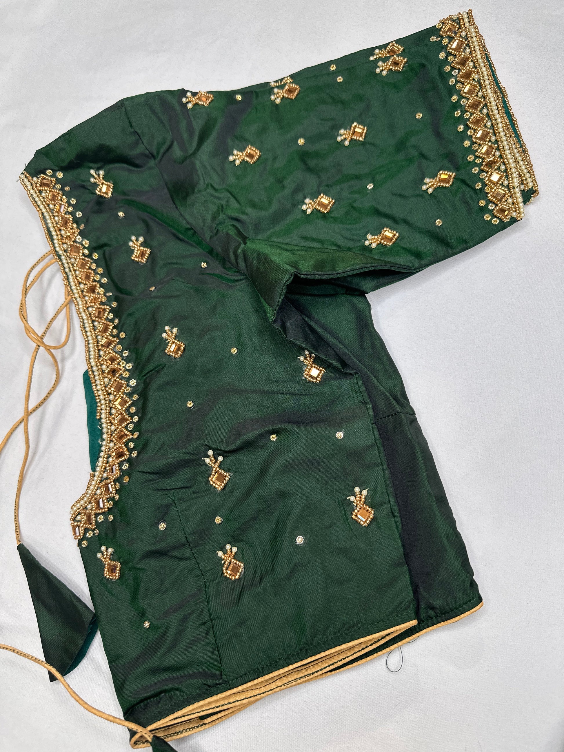 Green Silk Maggam Aari Work Blouse