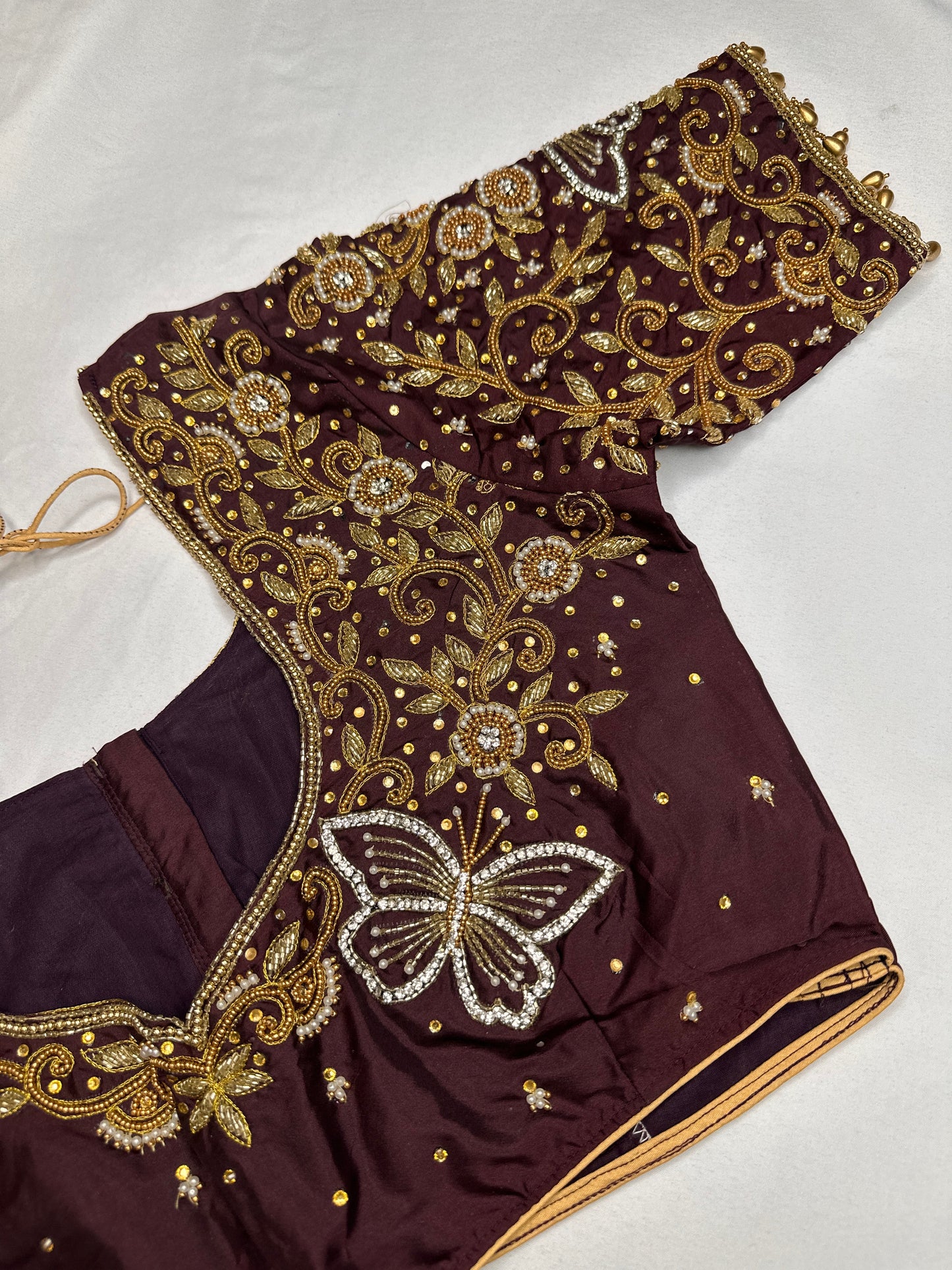 Brown Butterfly Silk Maggam Aari Work Blouse
