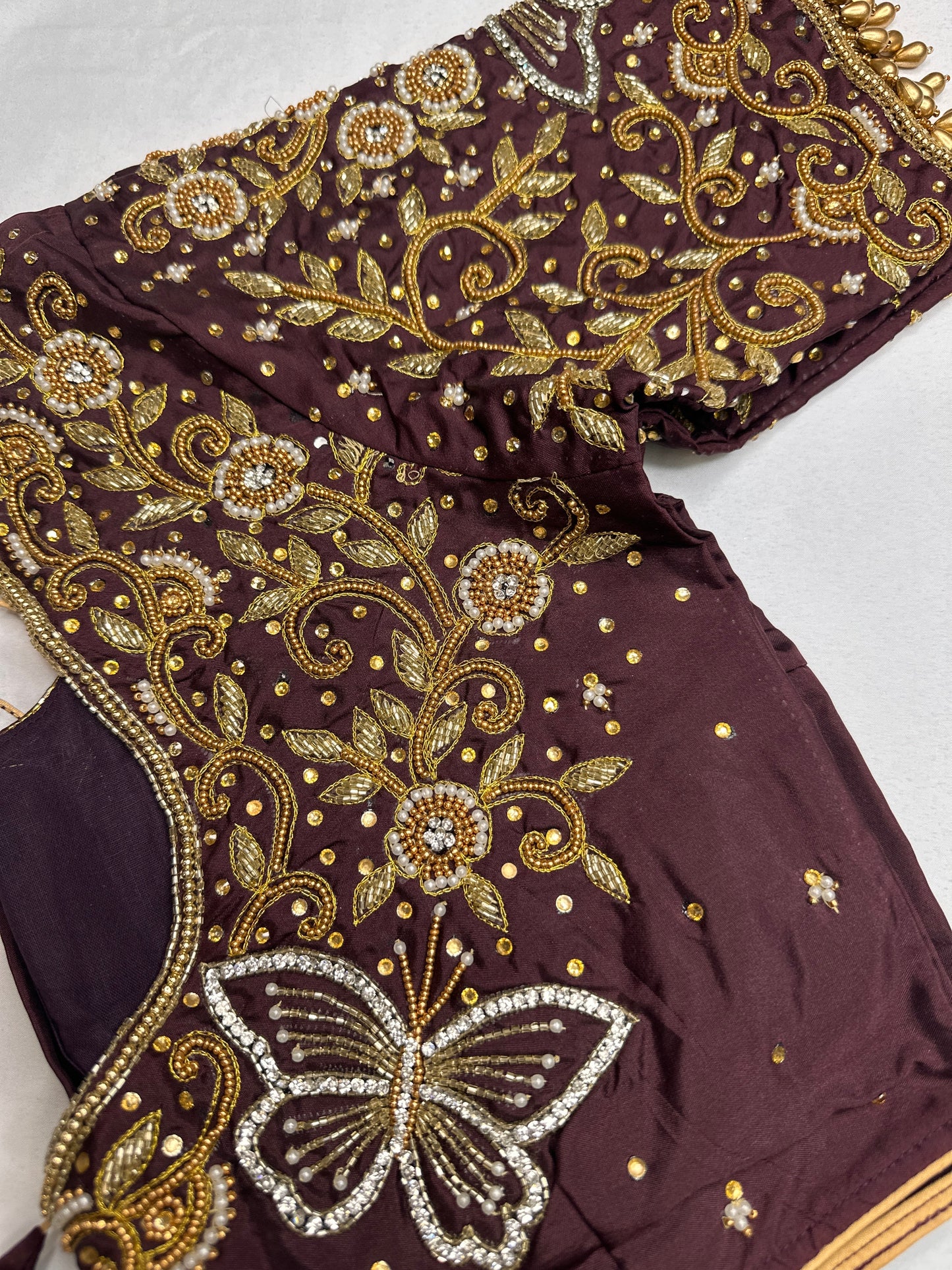 Brown Butterfly Silk Maggam Aari Work Blouse