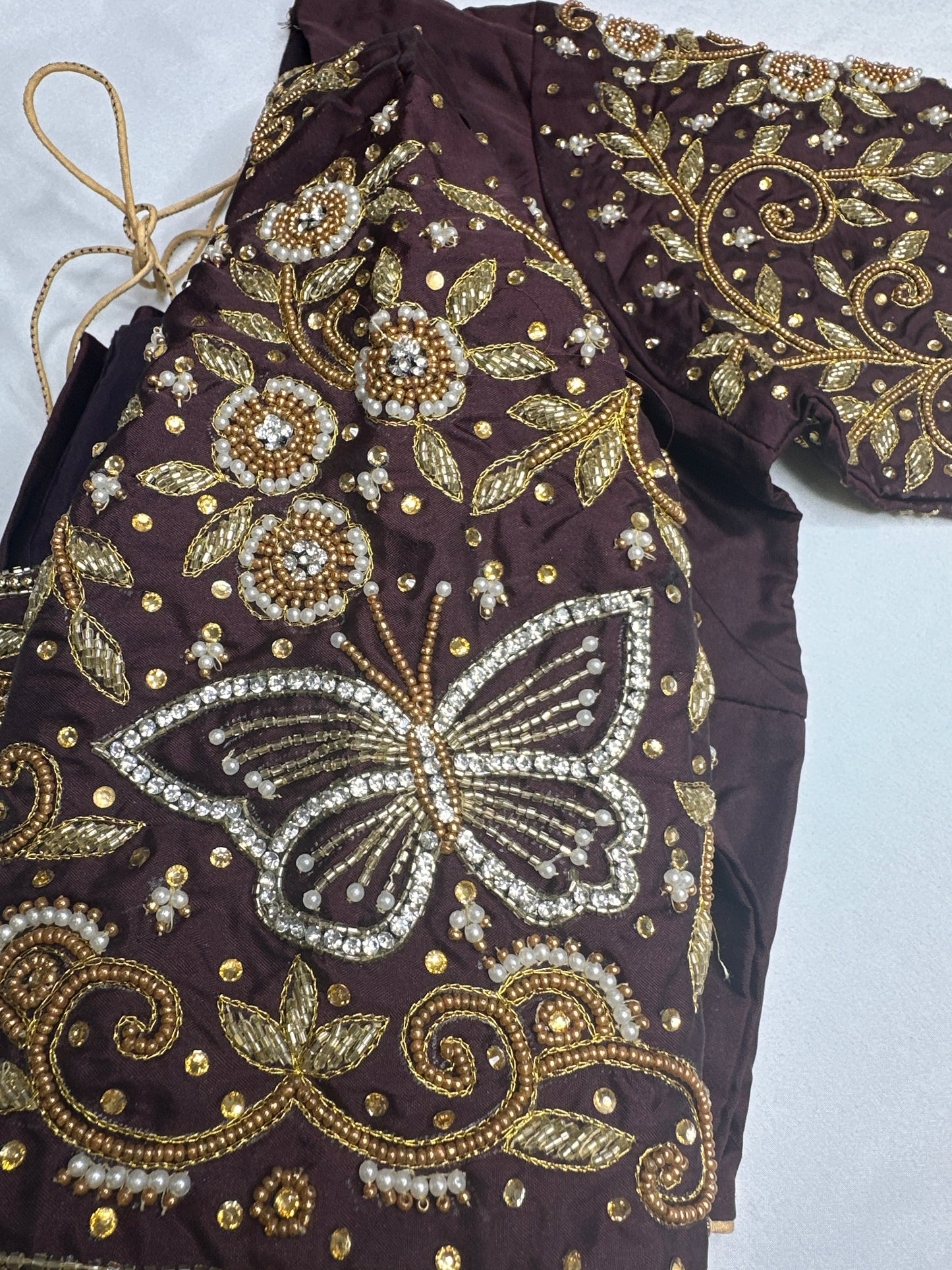 Brown Butterfly Silk Maggam Aari Work Blouse