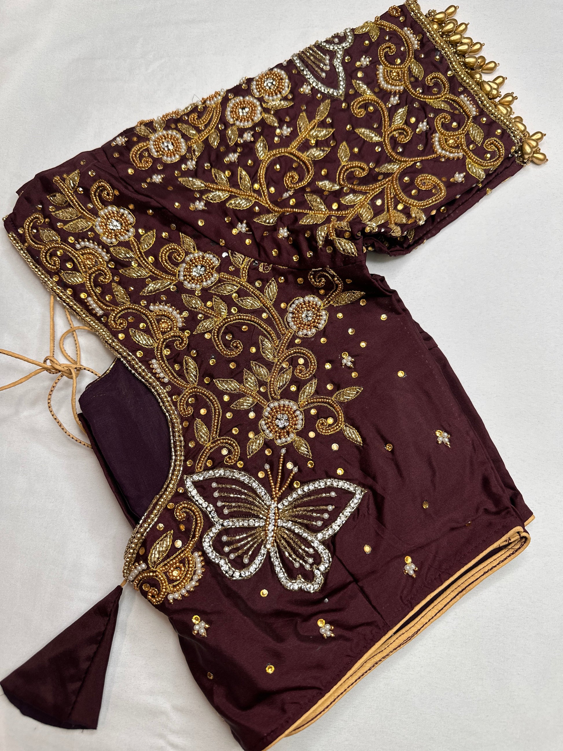 Brown Butterfly Silk Maggam Aari Work Blouse