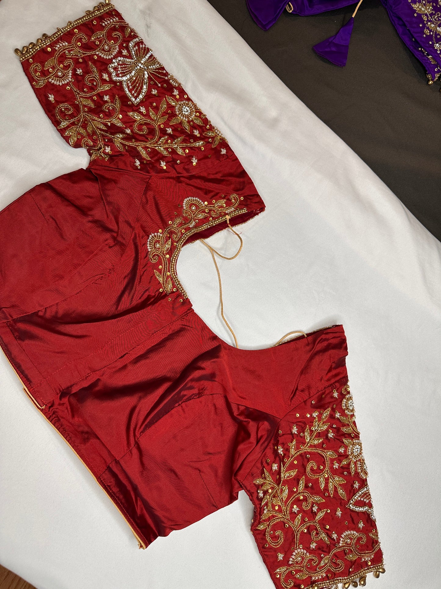 Maroon Red Butterfly Silk Maggam Aari Work Blouse