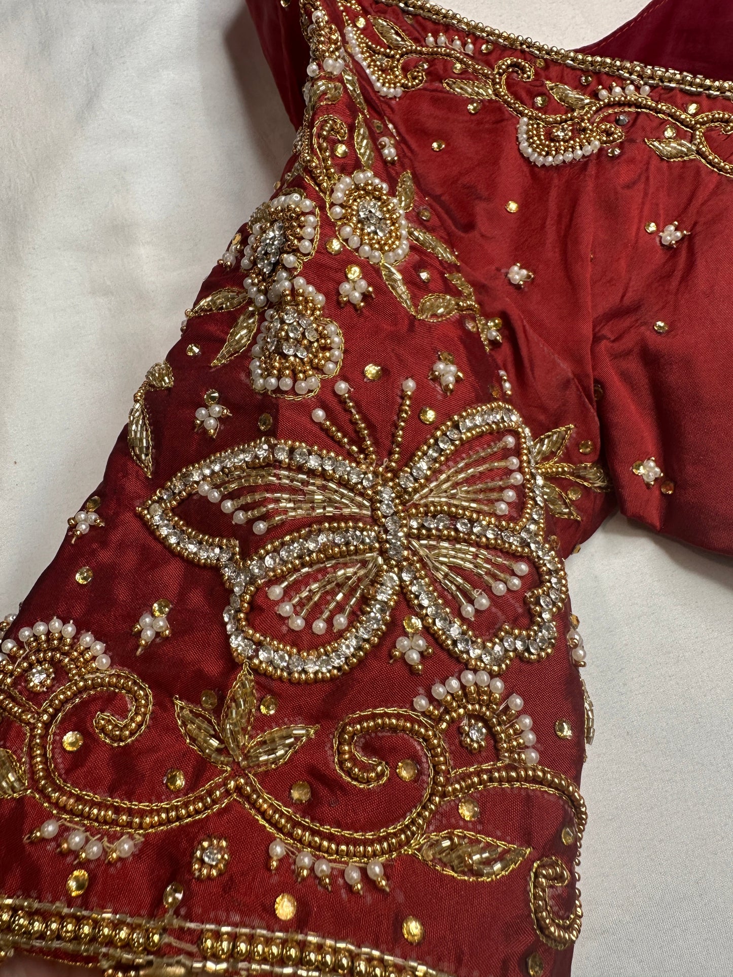 Maroon Red Butterfly Silk Maggam Aari Work Blouse