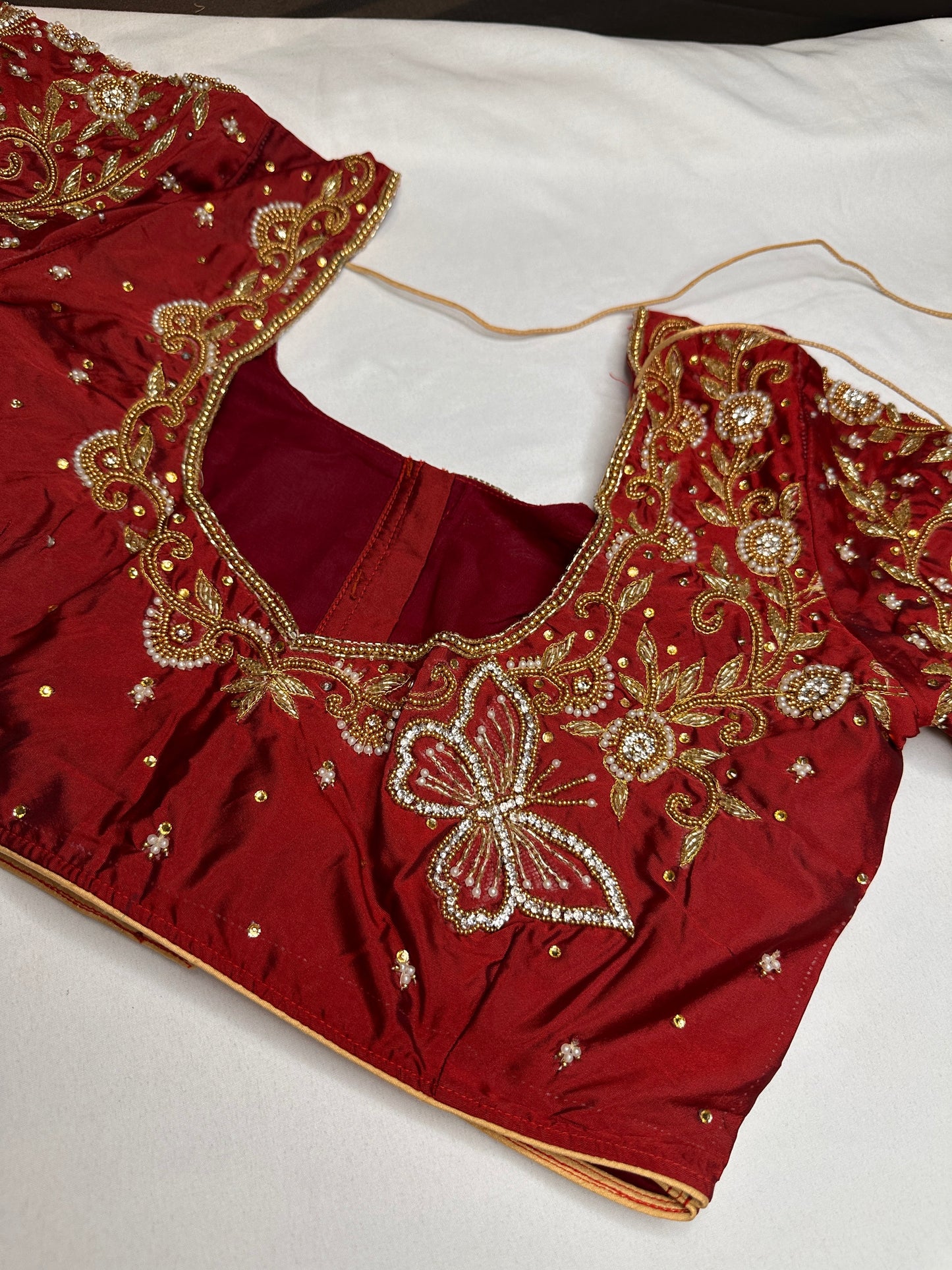 Maroon Red Butterfly Silk Maggam Aari Work Blouse
